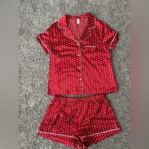 Arizona Red Satin Heart-Print Short Pajama Set❤️🤍